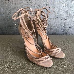 NastyGal | Nude Suede Strappy Heels